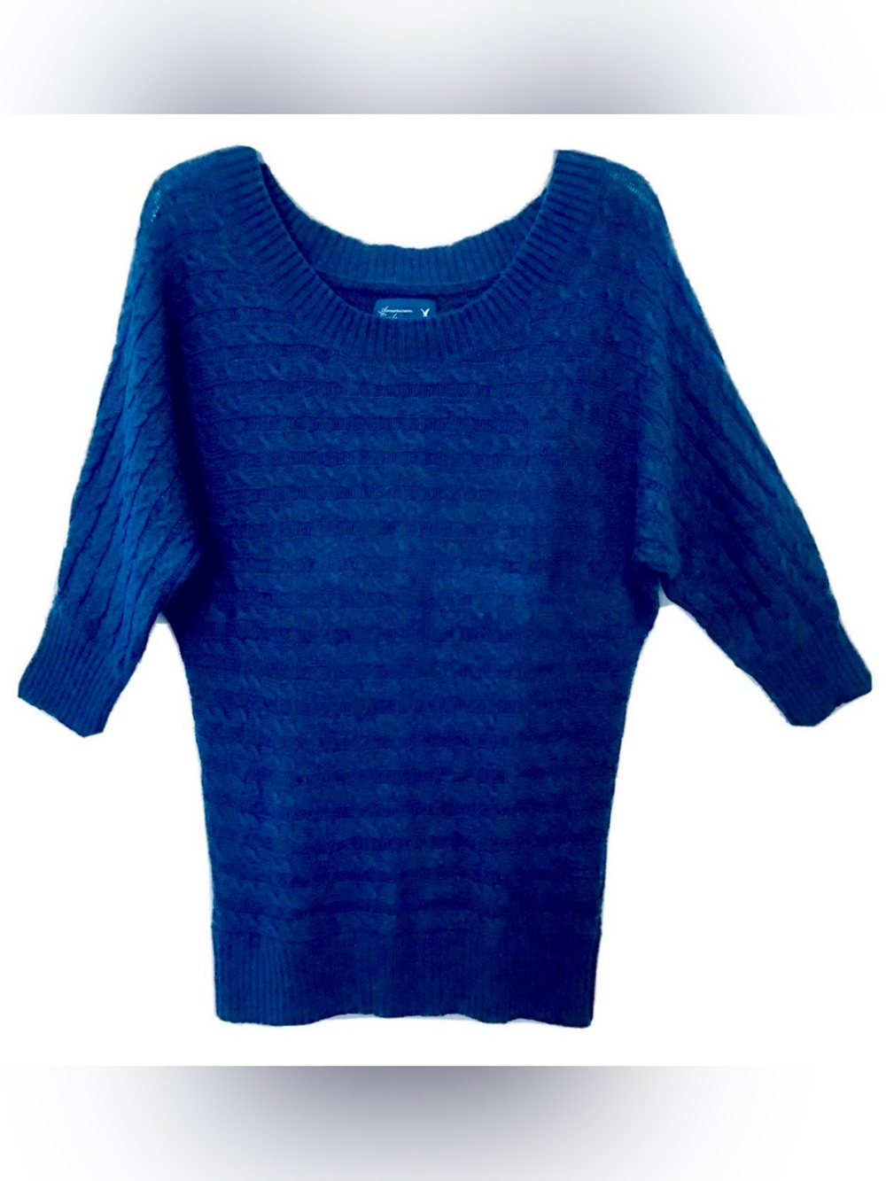 American Eagle Outfitters Womens L Navy Dolman 3/4 Sleeve Cable Knit Sweater